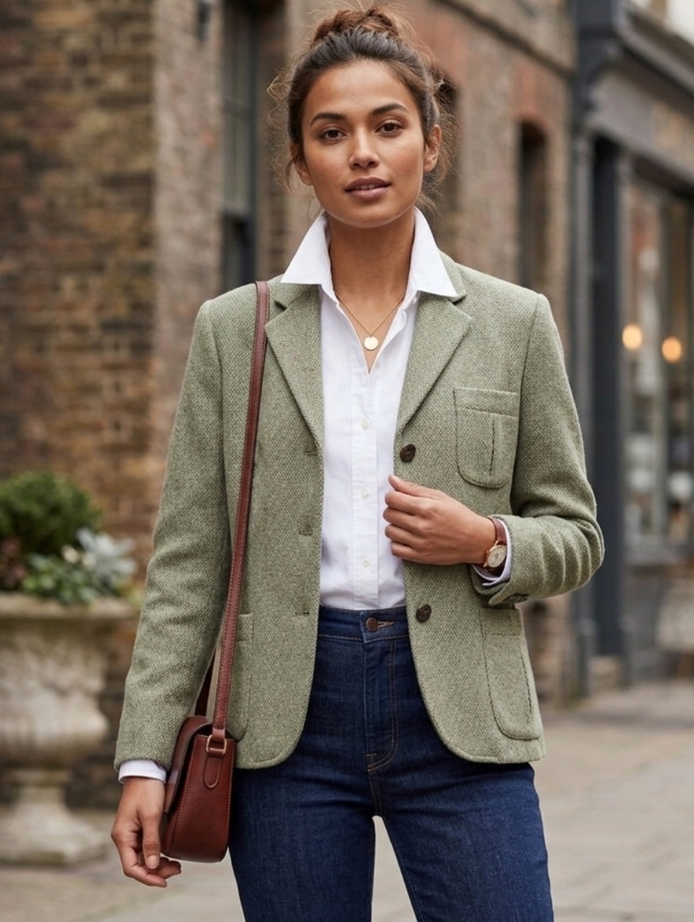 Lauren Ralph Lauren Herringbone Wool-Blend Blazer Jacket -Size 14(L) Olive/Sage